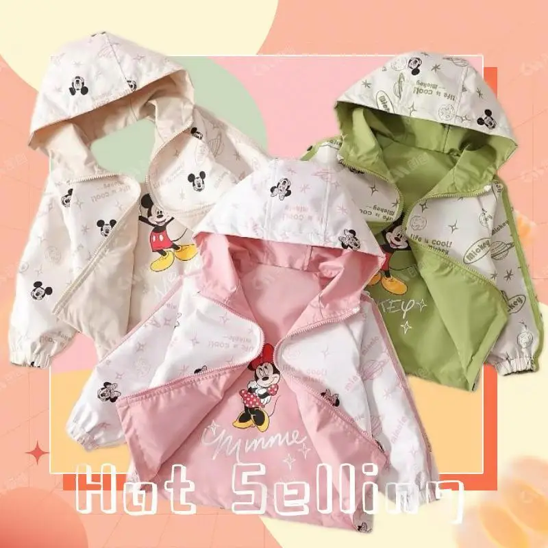 Spring Autumn Disney Hooded Jacket  Children New Mikey Print two-sided Long Sleeve Coat Fashion Cartoon Kids Outerwear Costume