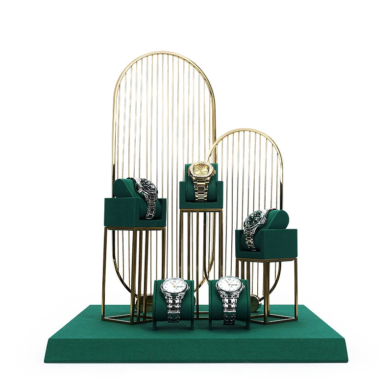 New green super slim hand watch metal backplane window jewelry display stand Watch pillow bag display props bracelet jewelry rac