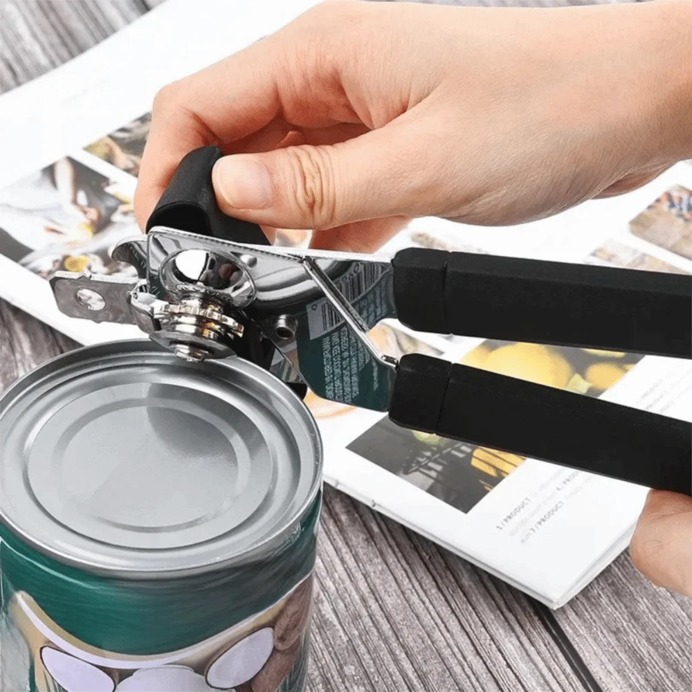 Stainless Steel Manual Can Opener Anti-Slip Handle Easy Grip Bottle Opener Labor-saving Tin Can Opener Luncheon Meat Can