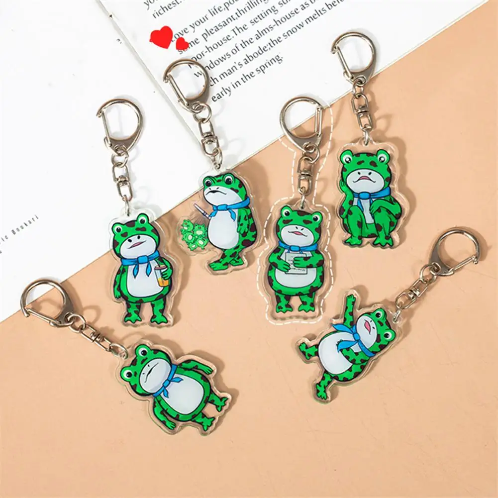 2Pcs Frog Keychain Cute Green Frog Cartootn Keyring Acrylic Animal Key Pendant Mini Car Interior Ornament Lady Girls Gifts