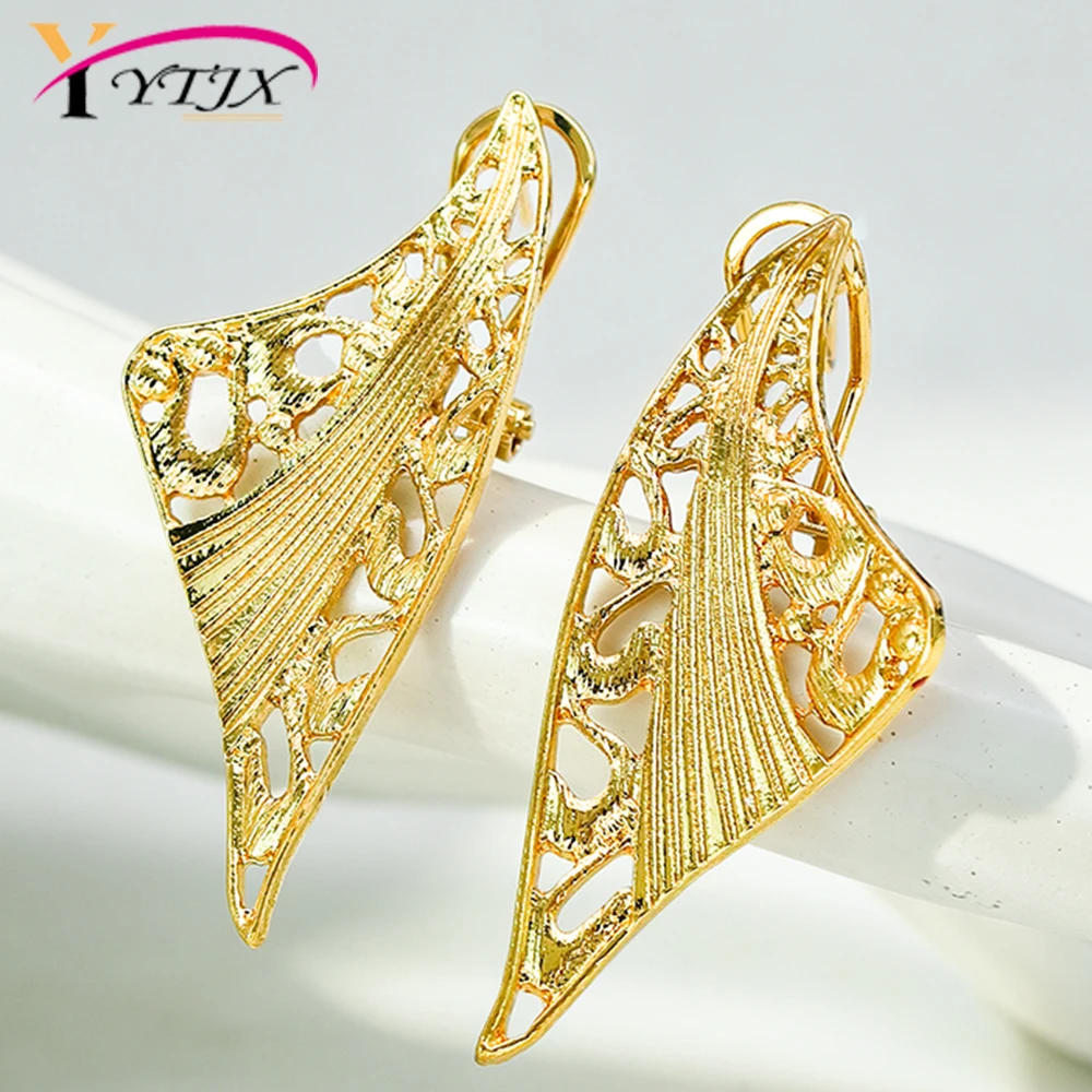 YTJX 2026 New Vintage Hollow Wing Shape Earrings For Women Hight Quality 18K Gold Color Earring Fashion Daily Jewelry Gift