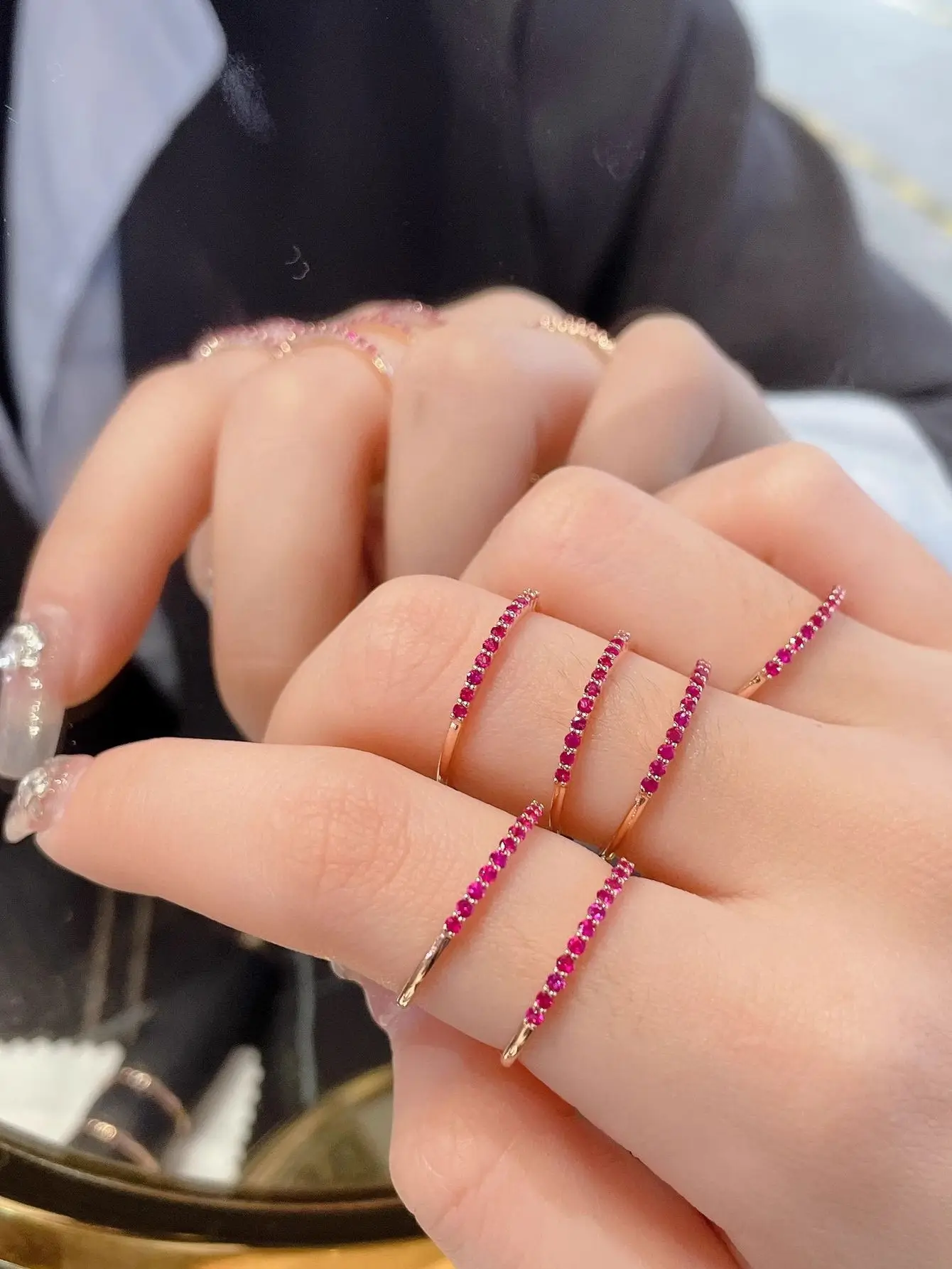 925 silver Ins style ruby ​​row ring exquisite fashion temperament gentle daily commuting all-match ring female AU750