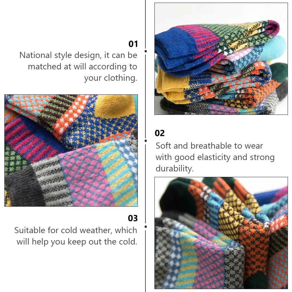 

5pcs Women Socks National Style Warm Winter Wool Mid-Calf Socks Comfortable Durable Soft Elastic Christmas Gift For Cold
