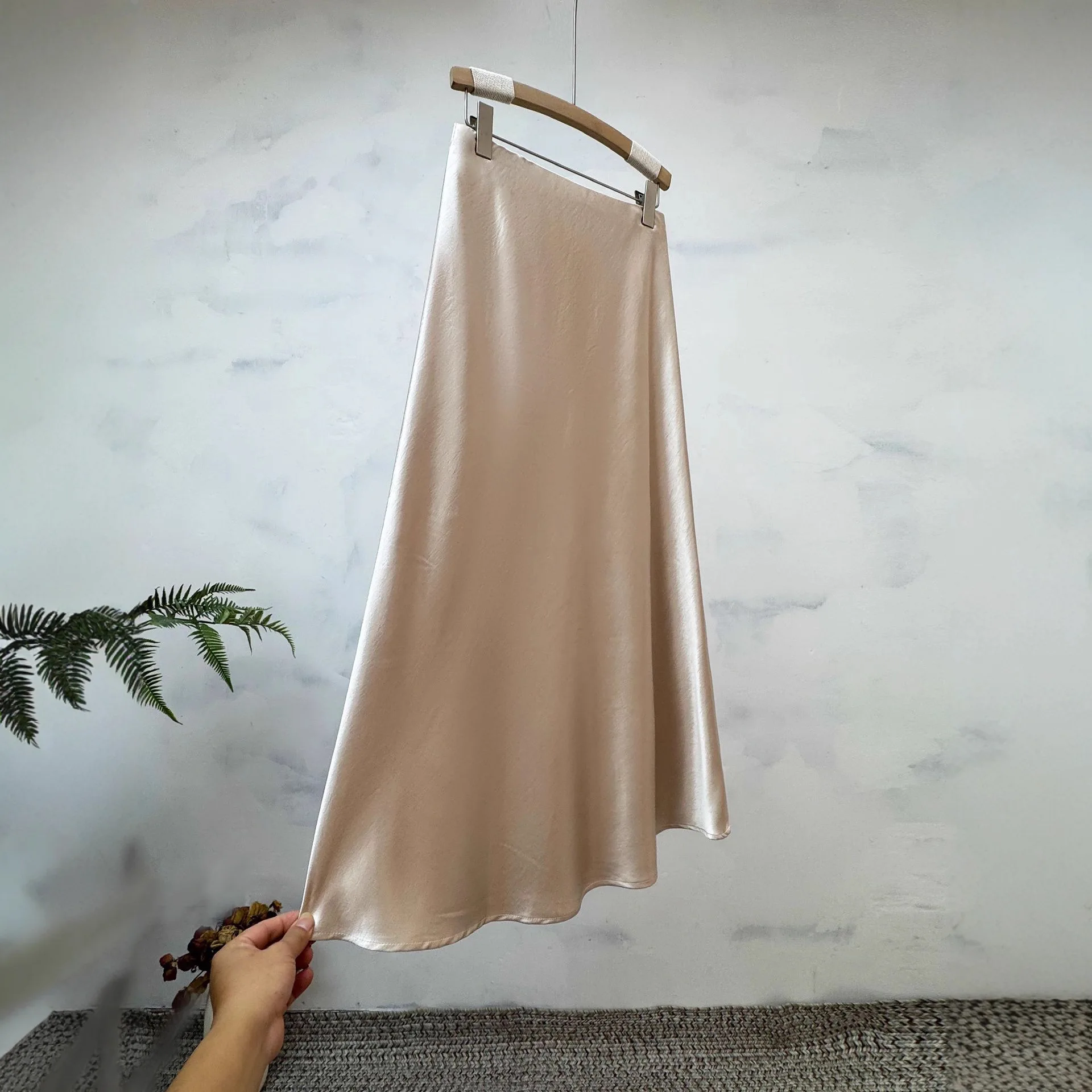 

2025 New Style New Chinese Style Solid Color Satin Skirt with Elastic Waist and Slim All-match Skirt
