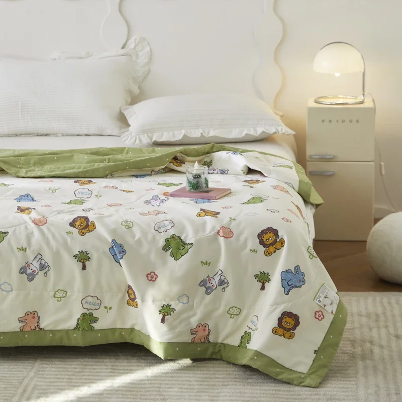 Lion Crocodile Summer Quilt 100% Cotton Kawaii Cartoon Animal Pattern Skin-friendly Air Conditioner Quilted Quilt for Boys Girls