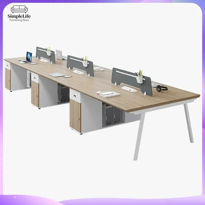 Modern 4-Person Office Desk with Partition Screen Ergonomic Computer Desk for Staff Workstation Home Office Furniture Desk