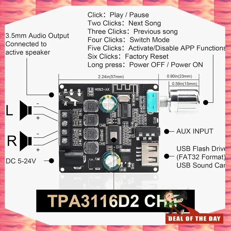 تسليم 24 ساعة DAJUNGUO C50HS بلوتوث مكبر للصوت مجلس مجموعة كيت 50 واط + 50 واط TPA3116D2 Hifi رقاقة 12-24 فولت الصوت الرقمي مكبر كهربائي