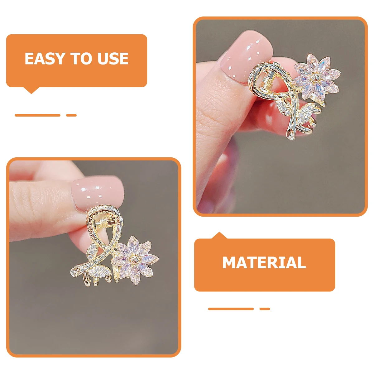 

2pcs Crystal Flower Claw Clips Durable Stylish Holders For Thick Thin Curly Straight Hair Mini Hair Jaw Clip Accessories For