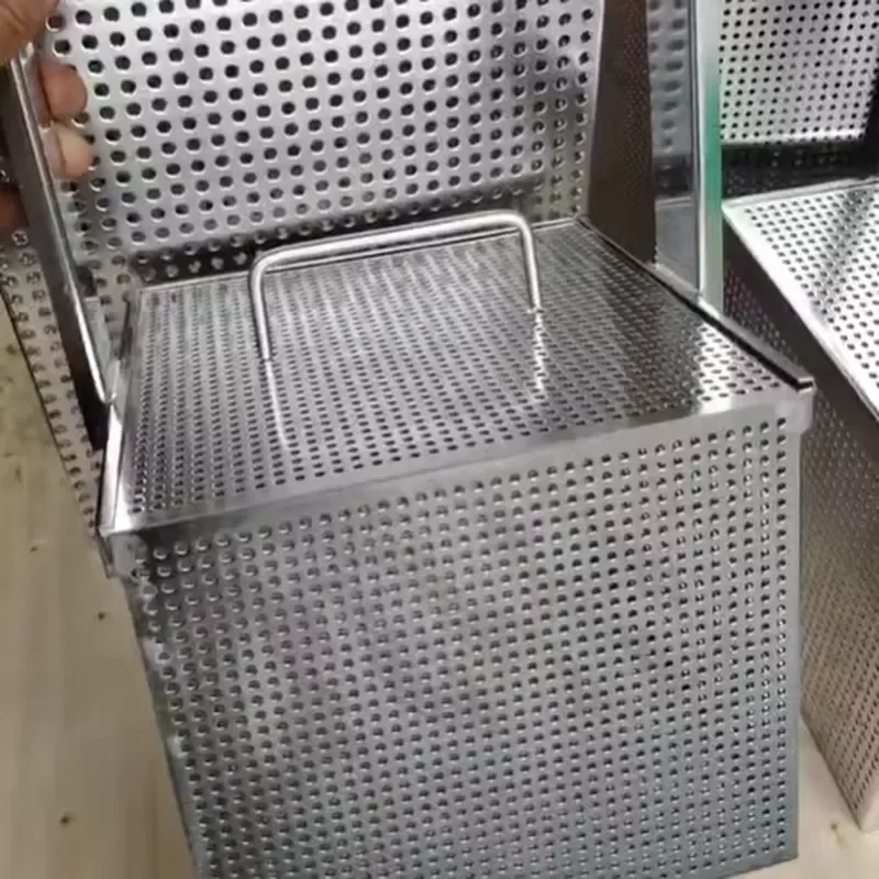 Custom Perforated Stainless Steel Handheld Basket for Parts Cleaning Titanium Mesh Tray Industrial Degreasing Tool Durable