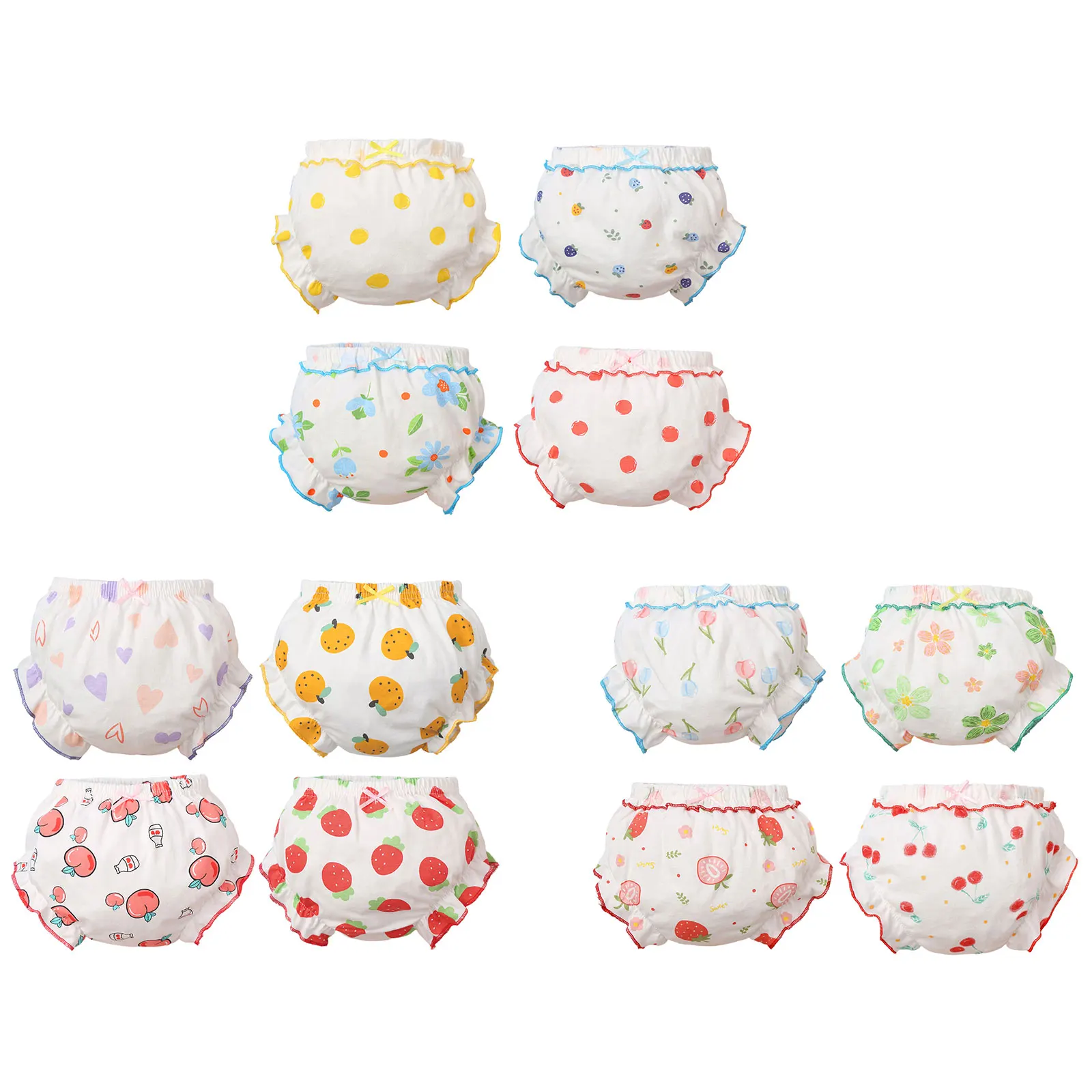 4 Piece/Lot Baby 100%Cotton Panties Kids Girl Infant Newborn Cute Flower Fruit Print Ruffle Underpants For Children Soft Briefs