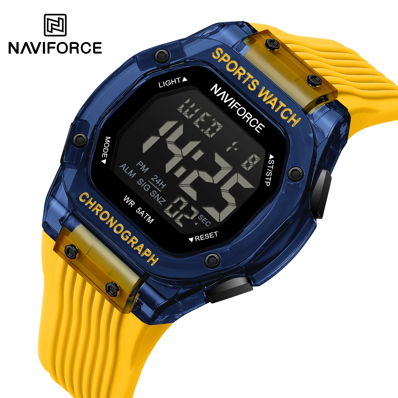 

NAVIFORCE 7113, новые модные мужские электронные часы с календарем недели, водостойкий силиконовый ремешок, повседневные спортивные цифровые часы для мужчин