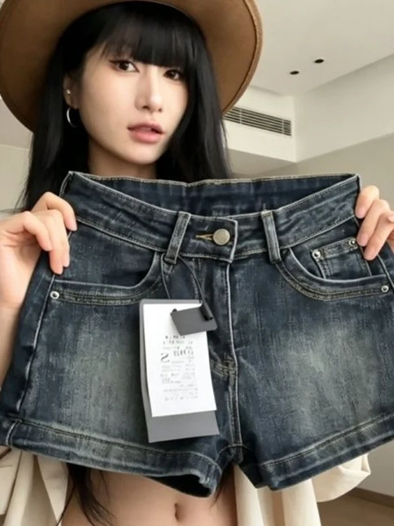 American Style Spicy Girl High Street Embroidered Denim Shorts Women's Design Slimming Elastic Straight Leg Butt Lifting Hot ...