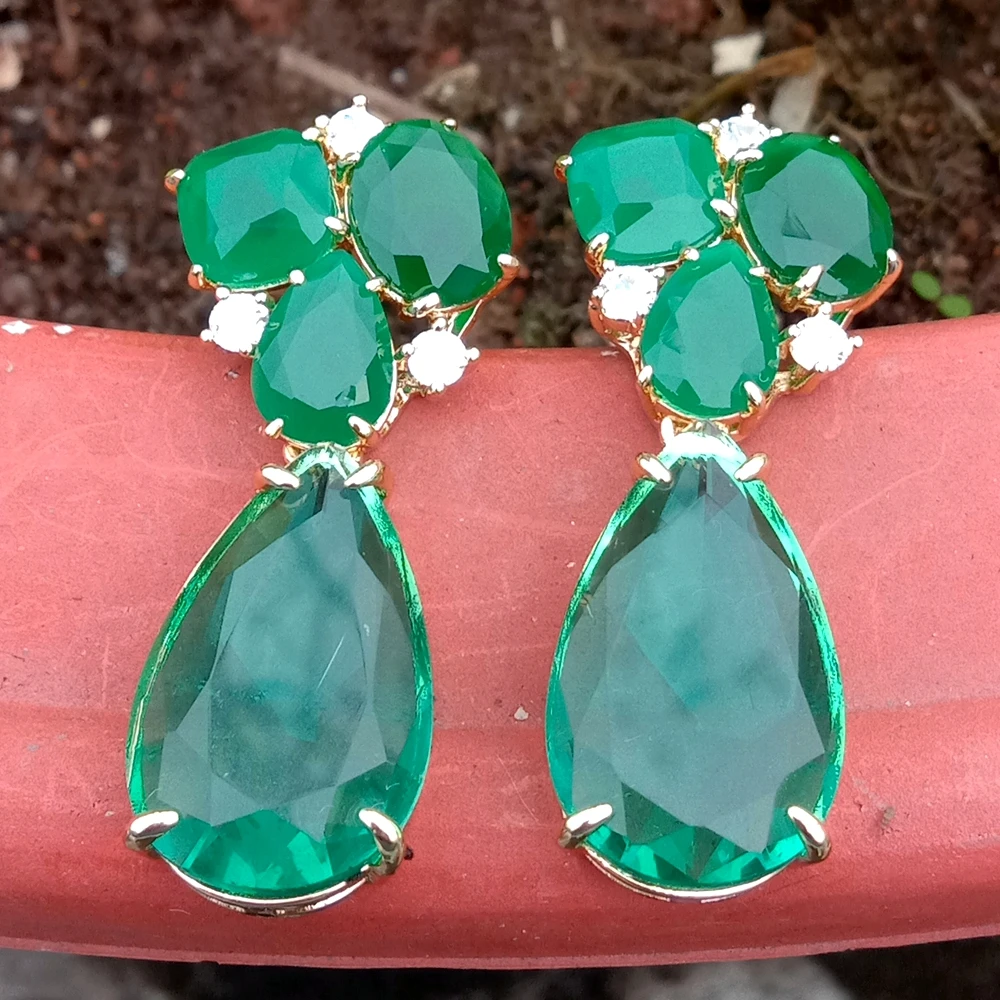 Y·YING Green Crystal Clear Cz Dangle Stud Earrings Fashion Jewelry