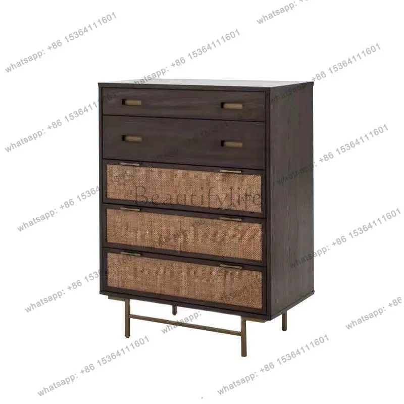 Nordic retro oak bucket cabinet, wabi-sabi wind storage, bedside cabinet
