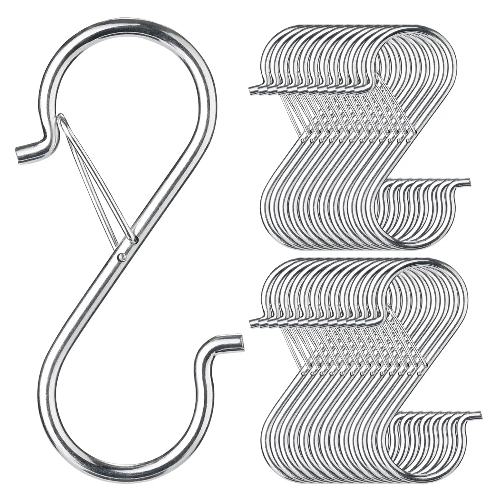 20Pcs S Hooks for Hanging with Safety Buckle Heavy Duty S Hooks Large Metal S Hooks for Hanging Plants Jeans Pots Bags 9.3cm