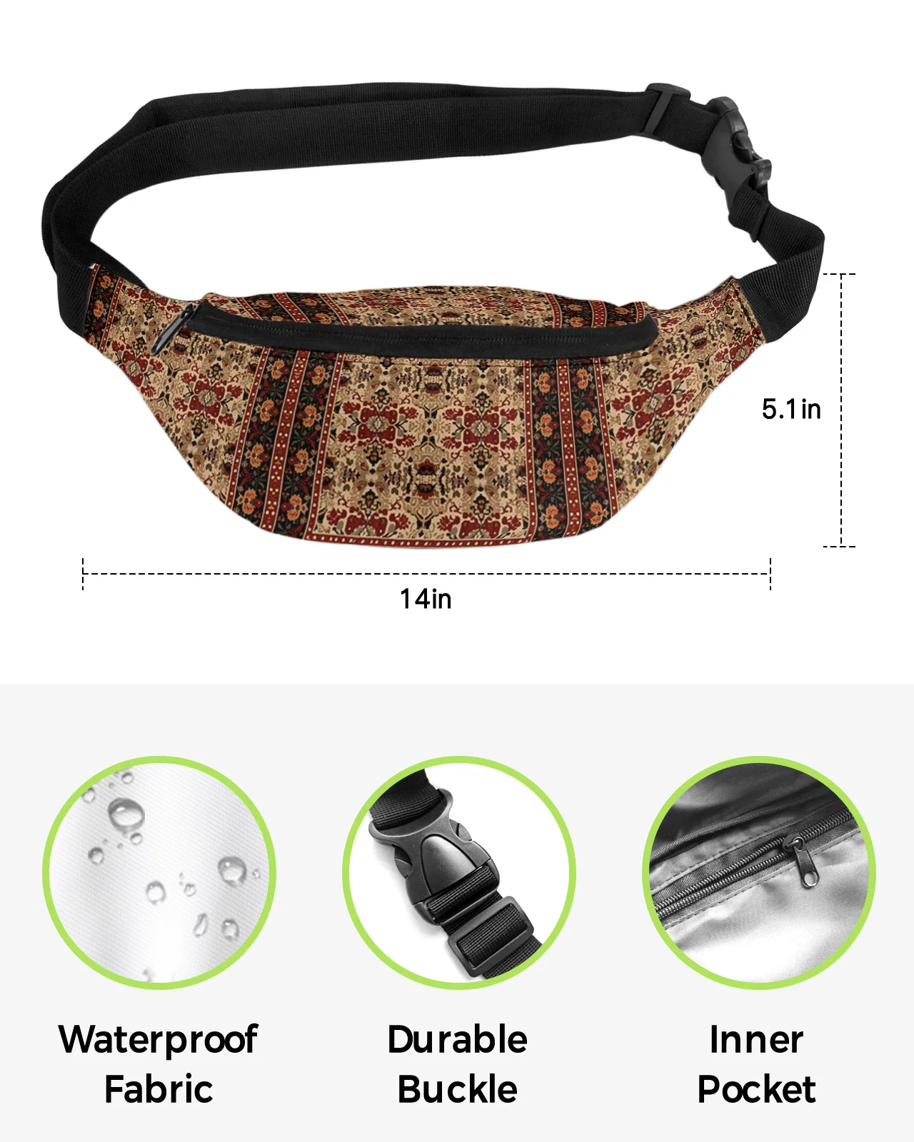 Indian Bohemia Flower Waist Packs for Women Waterproof Outdoor Sports Waist Bag Unisex Crossbody Shoulder Bag