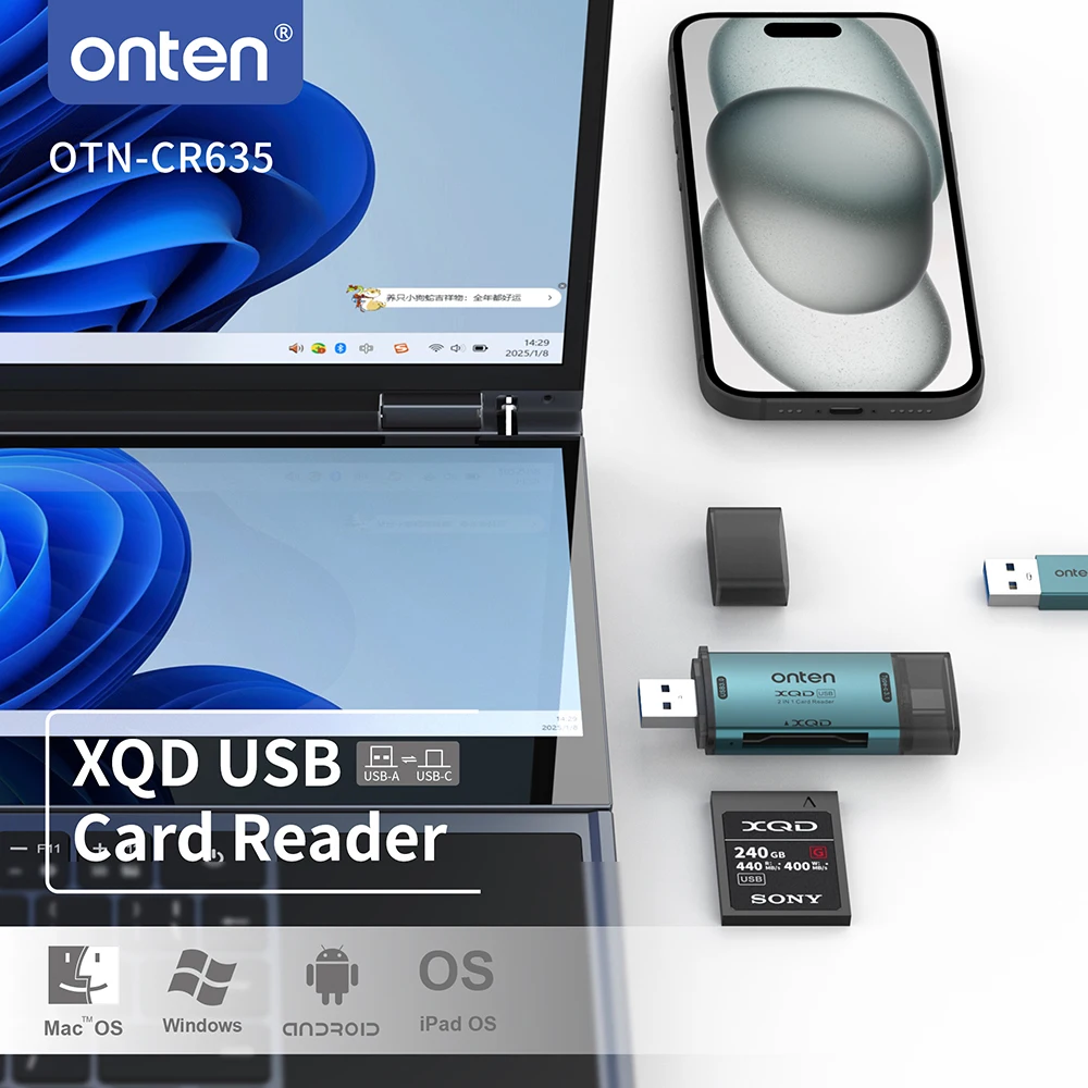 

ONTEN Original OTN-CR635 Устройство чтения карт XQD 2 в 1, вход: USB-A и USB-C