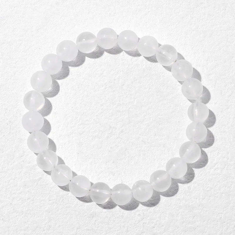 Real Gypsum Stone Bead Bracelet 6 8 10 MM Natural White Calcite Selenite Mineral Stone Stretch Bracelet Bangles For Women Men