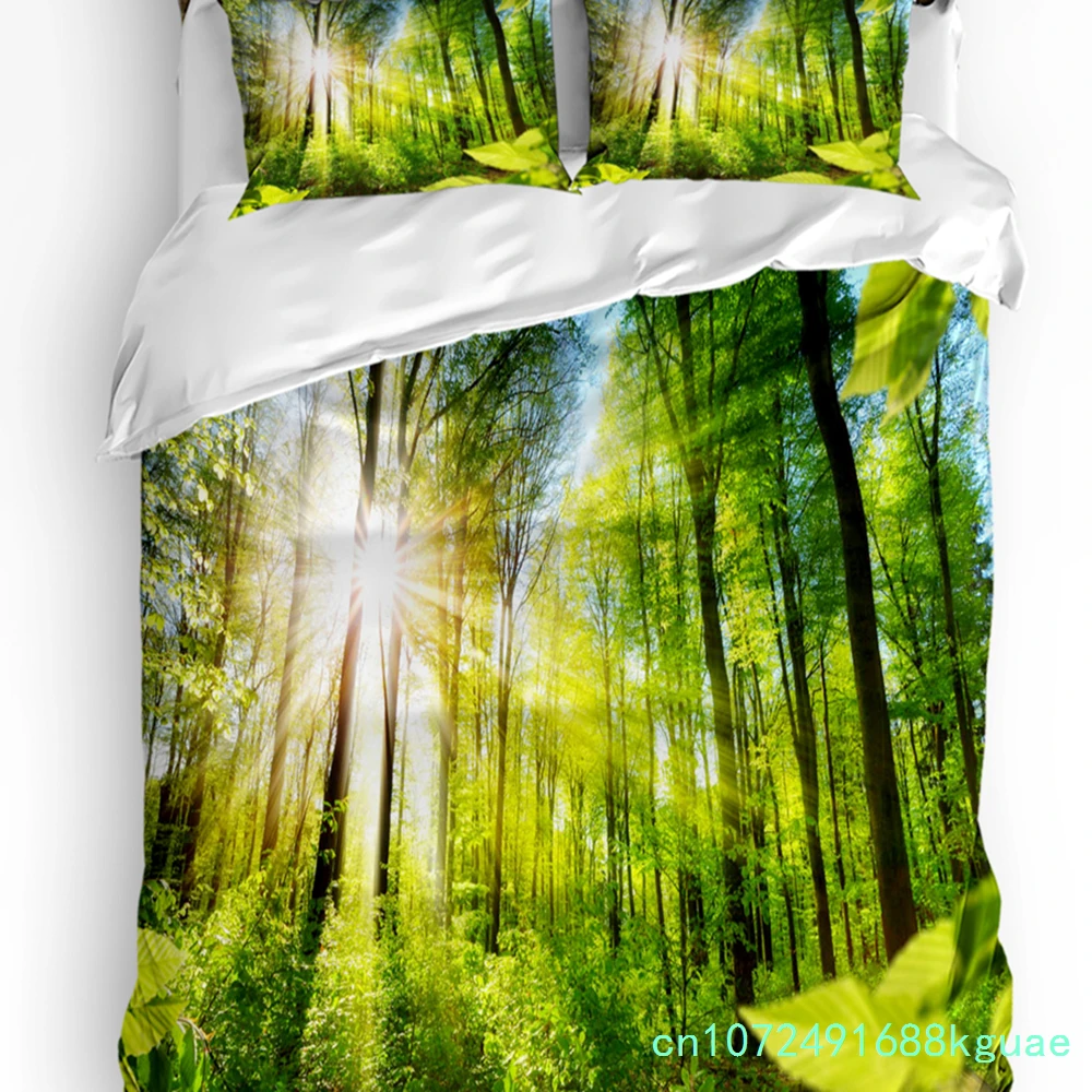 Green Forest Sun Natural Landscape 3pcs Bedding Set For Bedroom Double Bed Home Textile Duvet Cover Quilt Cover Pillowcase
