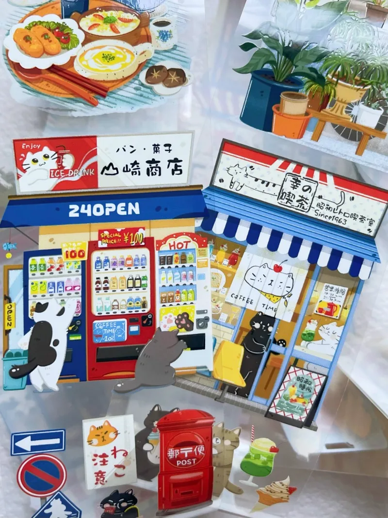 Vintage Japanese Shop Lovely Cat PET Washi Tape Craft Supplies DIY Scrapbooking Card Making Decorative Plan Sticker