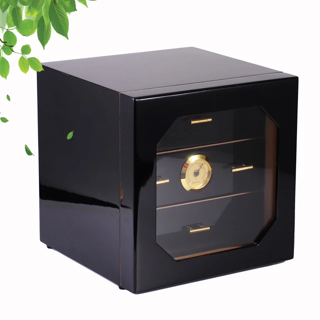 With 3 Trays Drawer Humidifier Hygrometer Glass Display MDF Cedar Wood  Large Cabinet Humidor