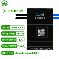 JK BMS 150A JK-B1A20S15P 16S 48V Lifepo4 Battery Smart 1A Active Balance 8S 24V 12S 17S 18S 20S 18650 Li-Ion LTO Camping Ebike