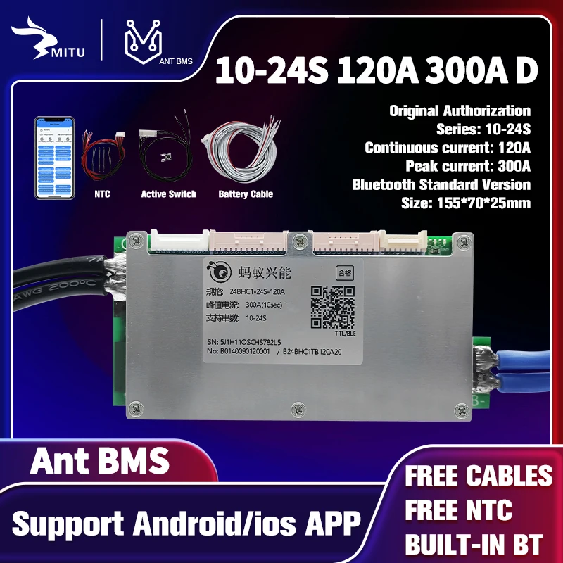 ANT BMS Smart Bluetooth 10S 24S 17S 20S 22S 120A 300A 24V 36V 48V 60V 72V Lifepo4 Li-Ion зеркальная защитная плата баланс