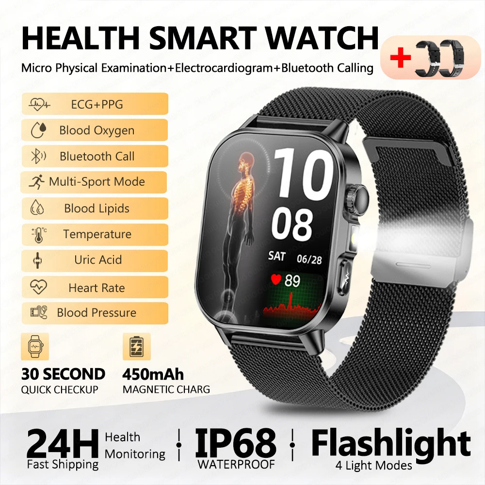 2026 New Nursing Grade Health Analysis SmartWatch ECG+PPG Blood Pressure Lipids Uric Acid Wireless Call Smartwatch For Men Women image 3