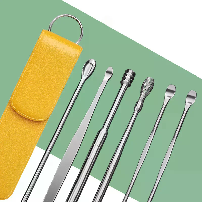Ear Cleaner Ear Wax Pickers Stainless Steel Earpick Wax Remover Piercing Kit Earwax Curette Spoon Care Ear Clean Tools 6Pcs/set