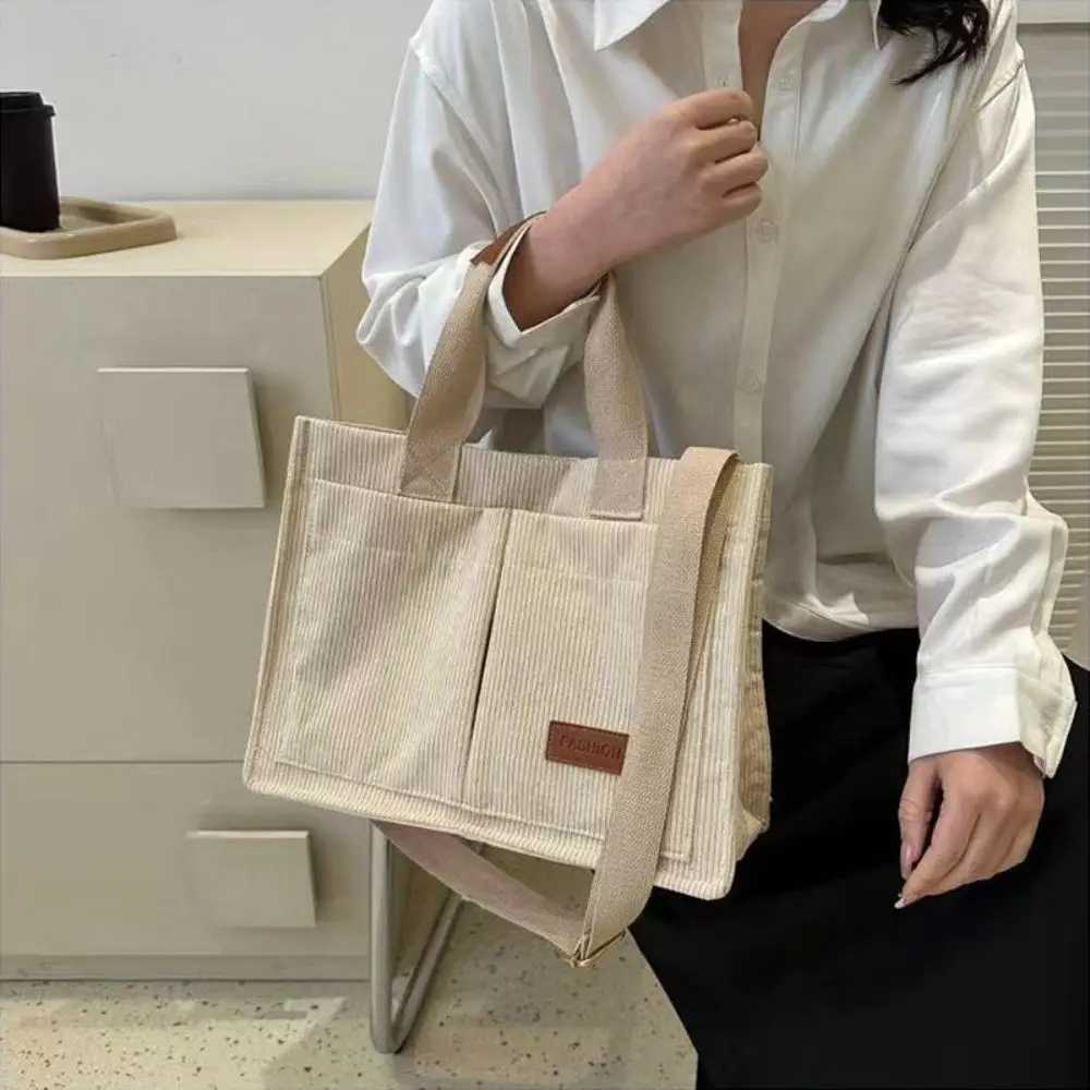 

Повседневная вельветовая сумка-тоут большой емкости в корейском стиле, простая парусиновая сумка на плечо, портативная модная тканевая сумка для женщин