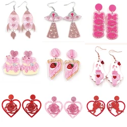 HYLER2608 Valentine's Day Stainless Steel Earrings Heart Rocket Pink Alien XO Ghost Glitter Acrylic Laser Cut