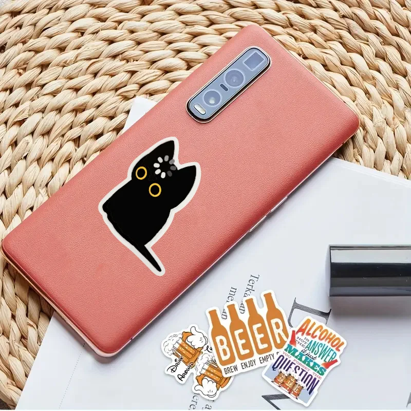 4PCS/SET  Cute Black Cat Sticker Yellow Eyes Pattern Adhesive Decal for Laptop Phone Car Decorative Waterproof