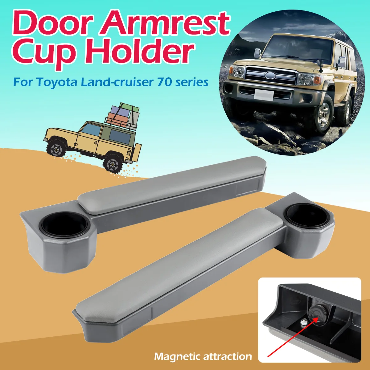 Coffee rack and cup holder 2021 NEW Magnet Door Armrest Cup Holder For Toyota Land Cruiser 70 76 79 Hj75 Hzj75 Hzj79 Hdj79