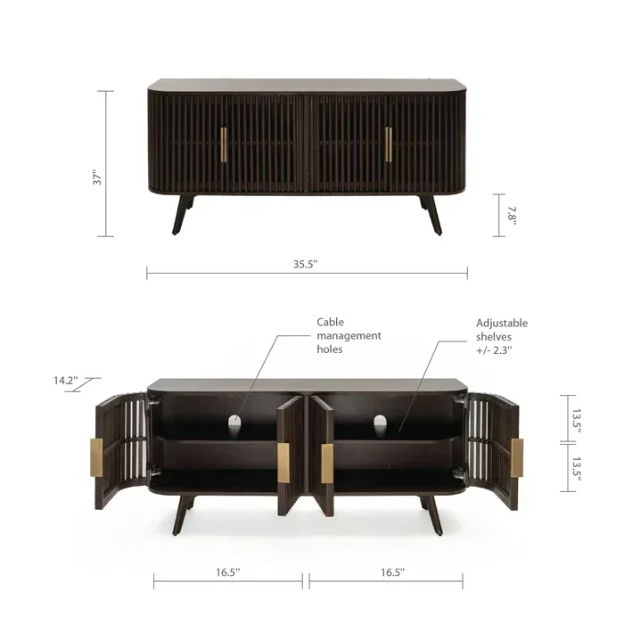 Buffet aparador Sunrise 63" de meados do século |   Armário aparador buffet com prateleiras ajustáveis, armário de armazenamento, armário de sala de estar