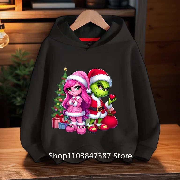 2024 Cross Border New Christmas Green Hair Monster Printing Boys and Girls Casual Hoodie Greenidge Hoodie