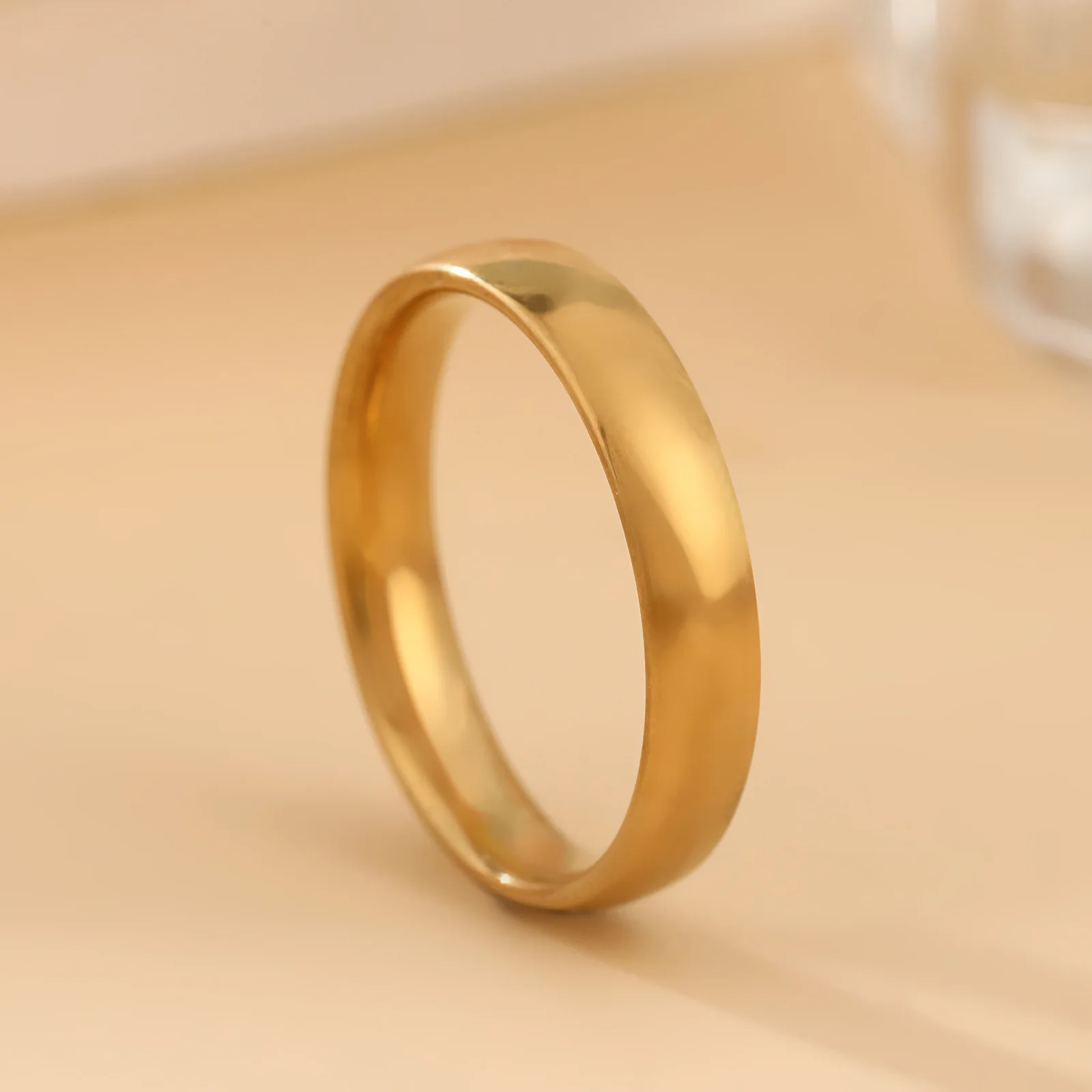 الفولاذ المقاوم للصدأ الذهب اللون 4 مللي متر حلقة واسعة النساء الرجال الحد الأدنى السلس العصرية خواتم زوجين مجوهرات الزفاف هدية بالجملة #2