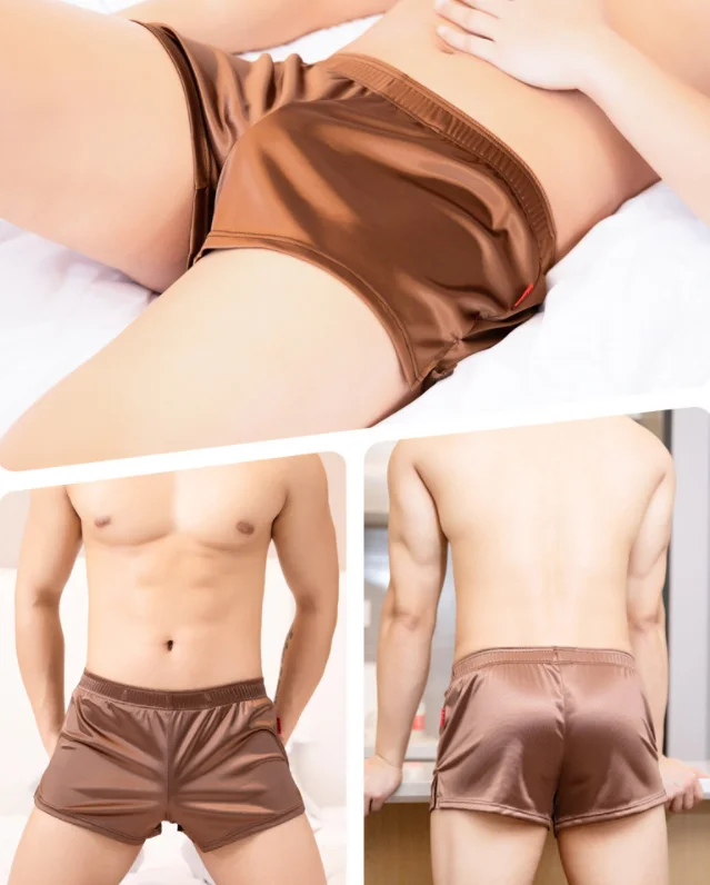 メンズカジュアルショーツ男性シルキースムーズアロパンツホームウェア睡眠パジャマ若者ボクサーパンツ快適なナイトウェアスポーツトランクス