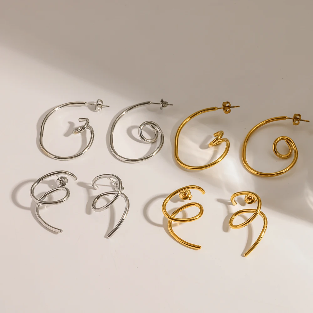 Modische 18K vergoldete Edelstahl-Ohrringe mit geometrischem Hohl-Design für Damen, gedrehte Linien, Statement-Party-Schmuck, wasserdicht – Detail 4