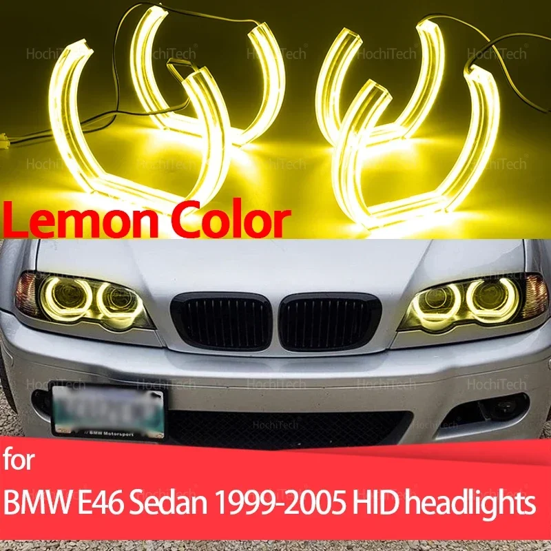 

Day Light DRL Angel Eyes LED with HID Headlights for BMW E46 Sedan 325i 325xi 330i 330xi CSL Style Lemon Yellow Headlight Ring