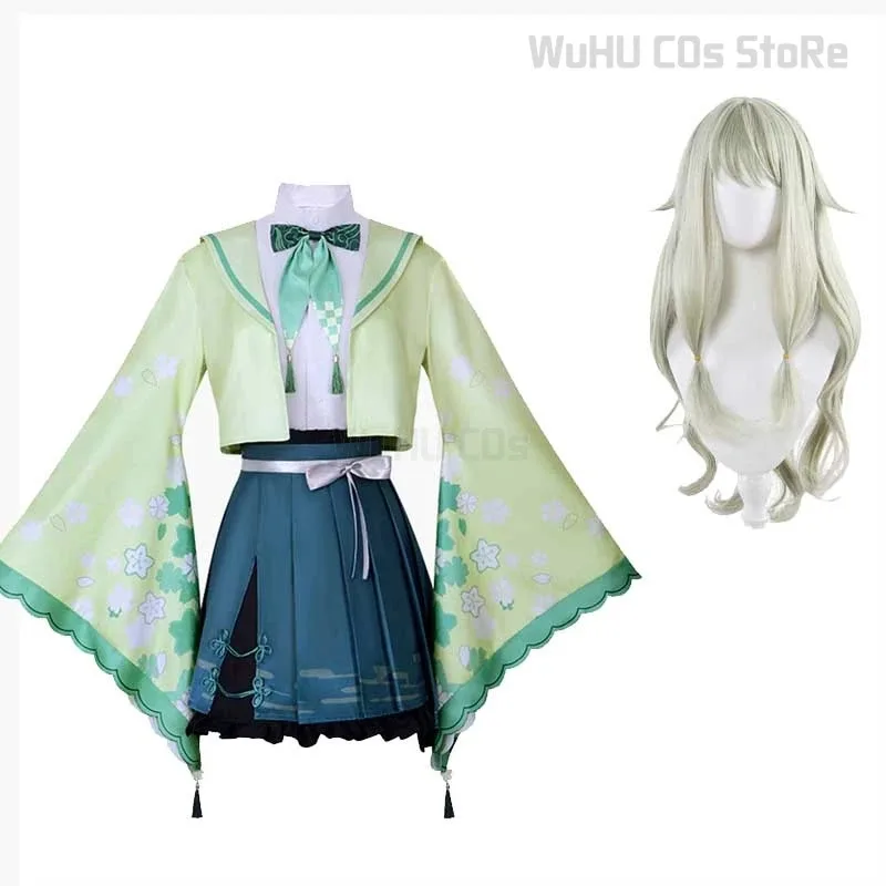 쿠사나기 네네 코스프레 의상 애니메이션 프로젝트 세카이 컬러풀 스테이지 코스 Pjsk 그린 탑 스커트 가발 할로윈 Gilrs 게임 의류c;6,r