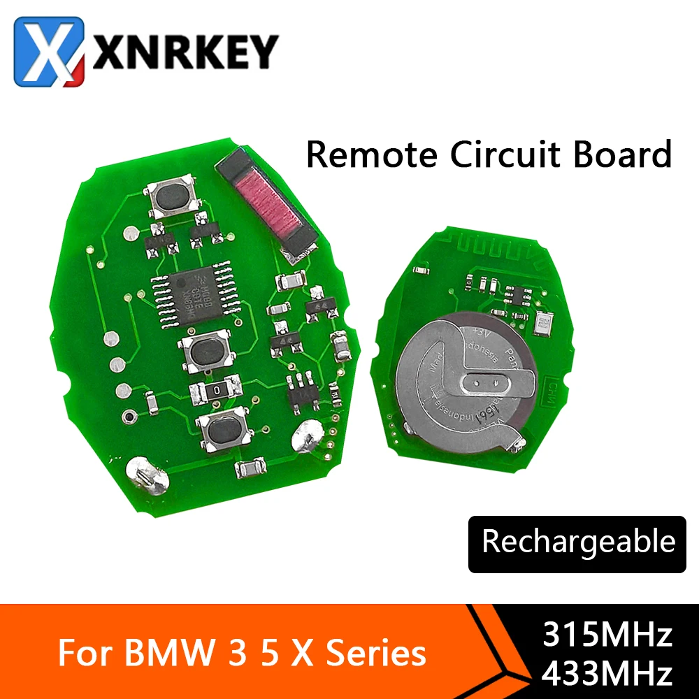 XNRKEY Rechargeable Remote Circuit Board 315/433Mhz for BMW 3 5 X series 7S E38 E39 E46 3 Button with ML2020 Battery