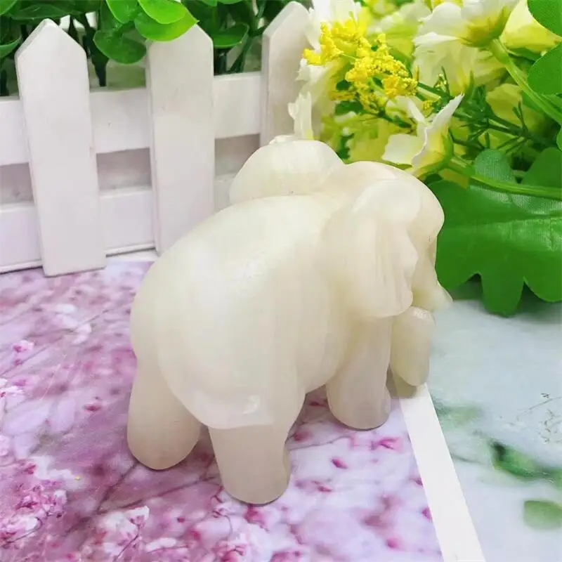 Imagem -04 - Mármore Branco Jade Elefante Cristal Esculpido Estatueta Animal Quartzo Cura Pedras Preciosas Artesanato Presente Decoração Home 1pc 75 Centímetros Natural