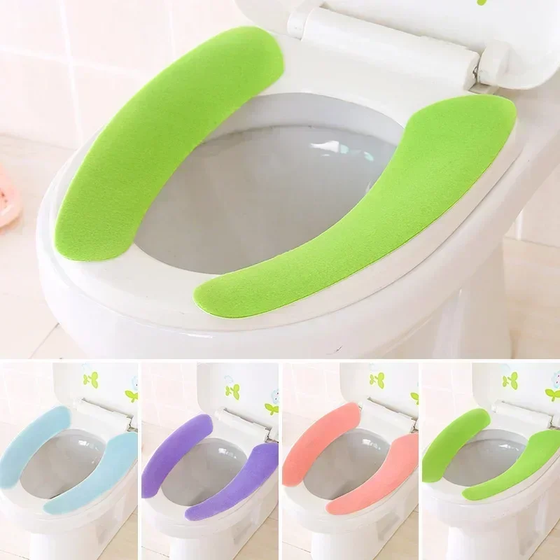 Portable Reusable Soft Warm Toilet Seat Cushion Washable Paste Type Bathroom Seat Cover Household Accessories Supplies