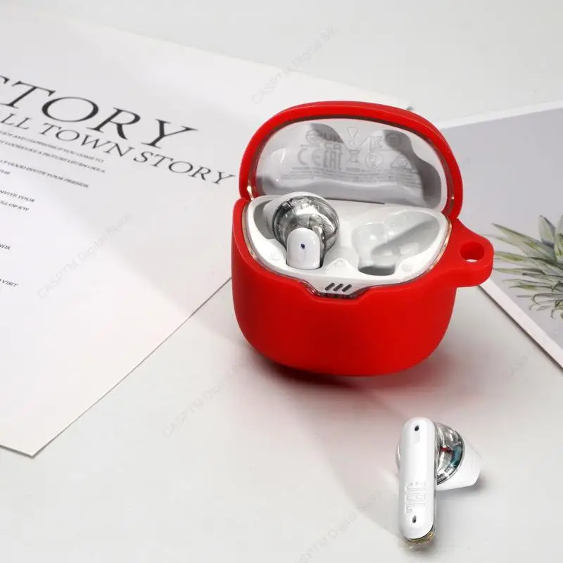 حافظة ناعمة من السيليكون لهاتف JBL Tune Flex غطاء بلون واحد لهاتف JBL Tune Flex حافظة سماعة أذن لاسلكية مع خطاف واقٍ Funda Coque