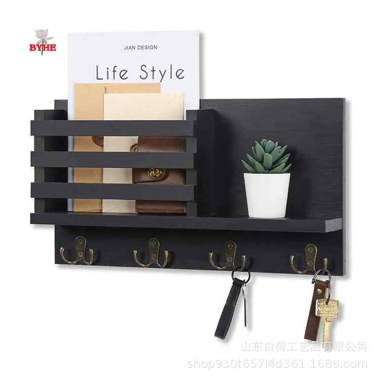 

Decorative Key Rack and Mail Organizer with 6 Key Hooks Rustic Wood Key Holder Wall Mounted with Shelf for Living Room Enterway