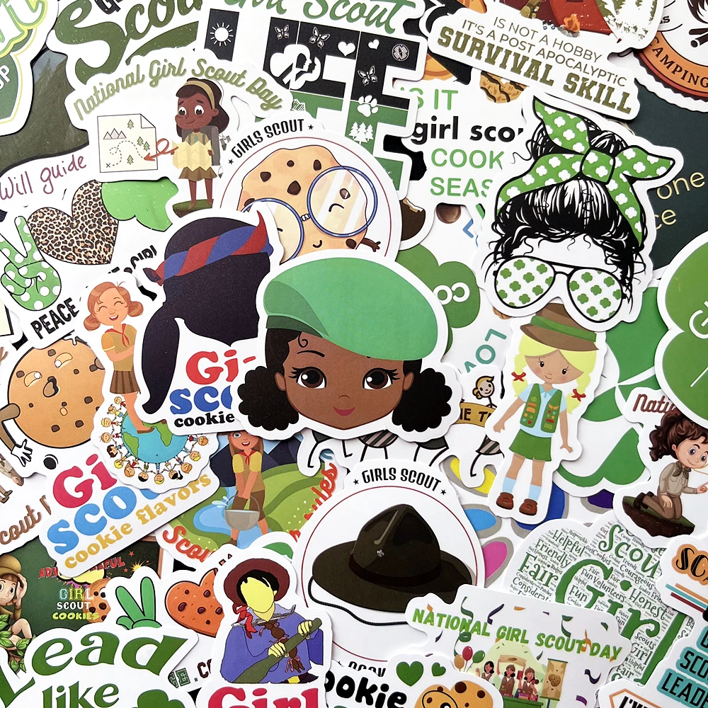 50PCS Girl Scout Camp Cookie Stickers Vintage For Gift DIY Kids Notebook Luggage Motorcycle Laptop Refrigerator Decals Graffiti