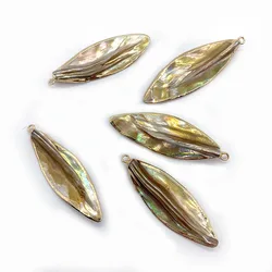 Natural Seawater Shell Pendants Gold Color Carving Leaf-shaped Jewelry for DIY Making Necklace Earrings Shell Charms Accessories