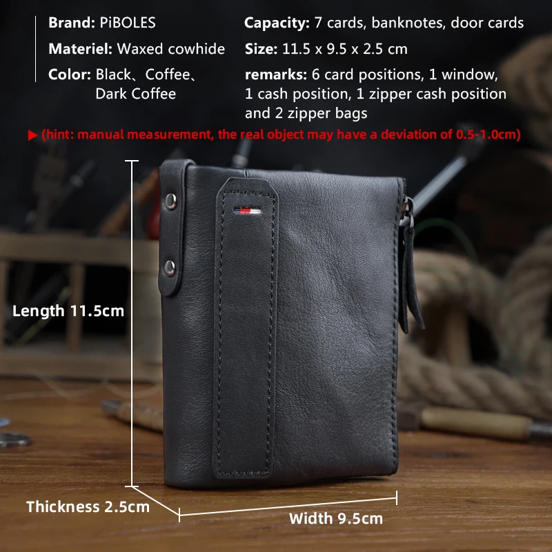 Cartera Anti RFID para hombre, billetera corta de cuero suave de alta calidad, monedero de cuero genuino, ranura para tarjeta, cremallera, negro y