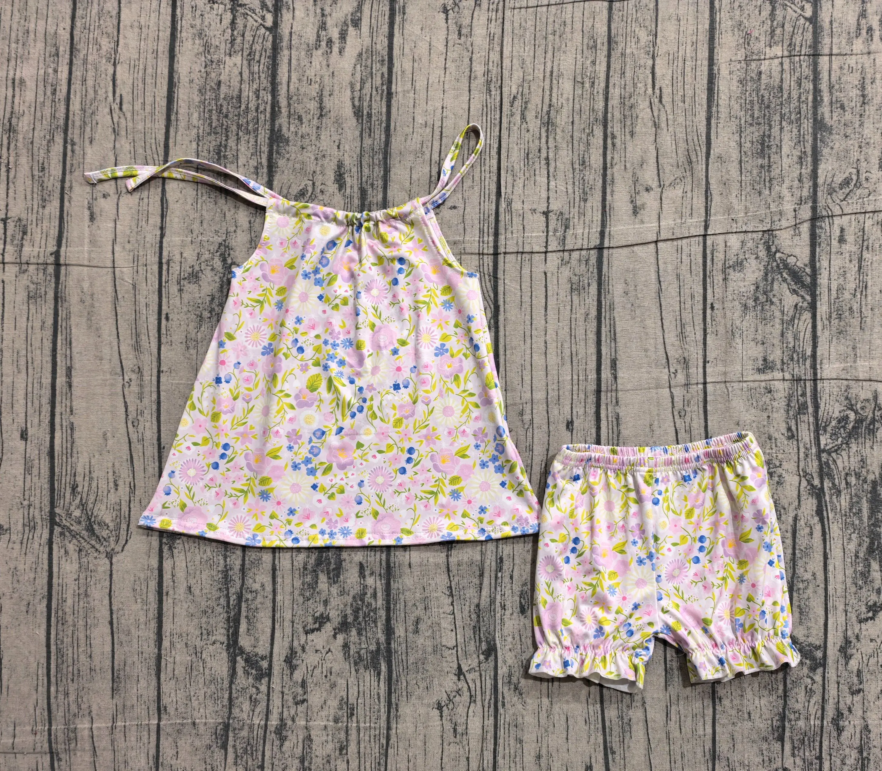Wholesale Baby Girl Set Children Infant Sleeveless Floral Tunic Shorts Outfit Toddler Clothes Kids Girls Flower Clothing