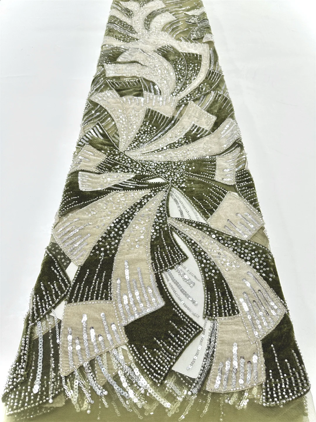 

Green Mesh Sequins Bead Lace Fabric Embroidery French Net 2025 High Quality Nigerian African Lace 5 Yards for Party Dress Sewing